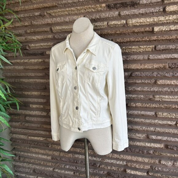 Vintage America White Stretch Jean Trucker Jacket Size Medium - Picture 6 of 10